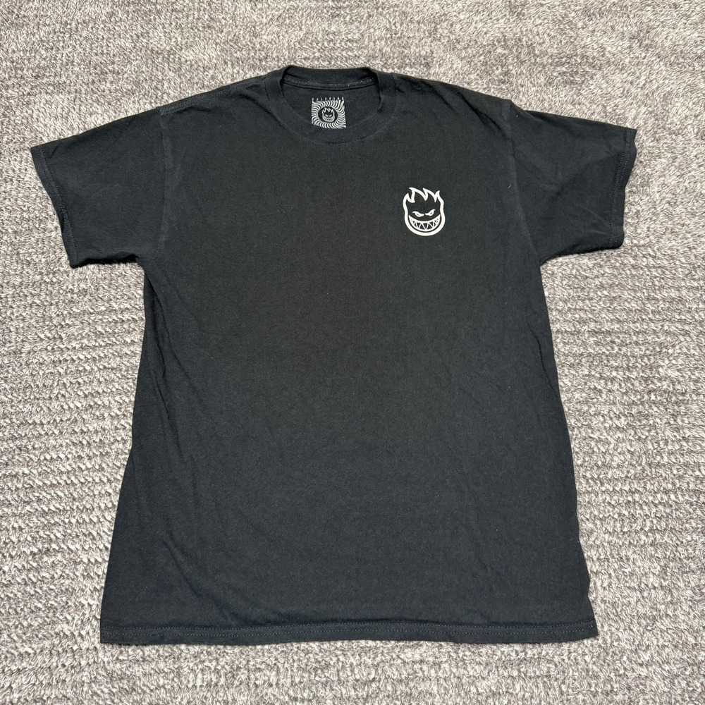 Spitfire Mens T-Shirt M Black Graphic Short Sleeve Skate Big Head Logo Swirl